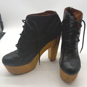 Ecote Black Leather Wood Platform Ankle Boots Chunky Goth 7 steampunk bratz‎ y2k